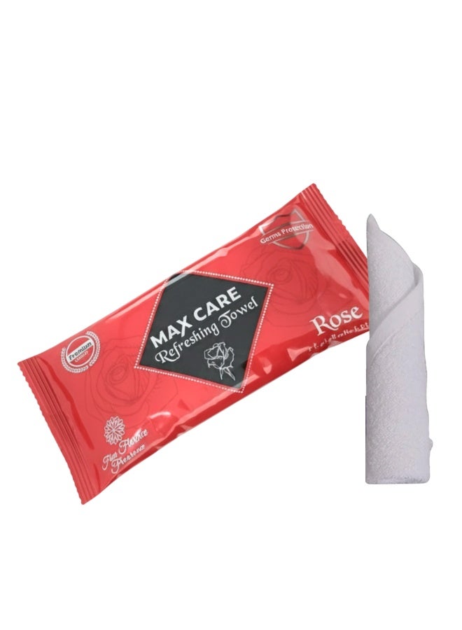 ماكس كير عبوة من 25 منشفة مبللة منعشة للصالة الرياضية، صالون التجميل، مناشف تبريد، مناشف للاستخدام مرة واحدة، مناشف مبللة منعشة لإزالة المكياج برائحة الورد - Image 1